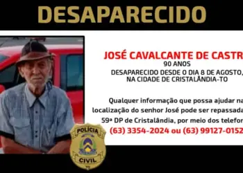 Polícia Civil procura senhor de 90 anos que está desaparecido há cinco dias em Cristalândia