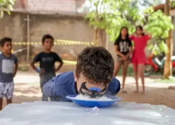 “Estou com muita felicidade no meu coração”, disse o jovem Ghuilhermme Oliveira, na festa do Dia das Crianças do CRAS