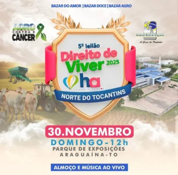 5º Leilão Direito de Viver será realizado neste domingo, 30, em Araguaína
