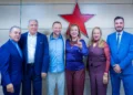 Presidente do Partido dos Trabalhadores, Edinho Silva, recebeu Laurez Moreira, Paulo Mourão, Kátia Abreu e Nile Willian (Foto: Divulgação)